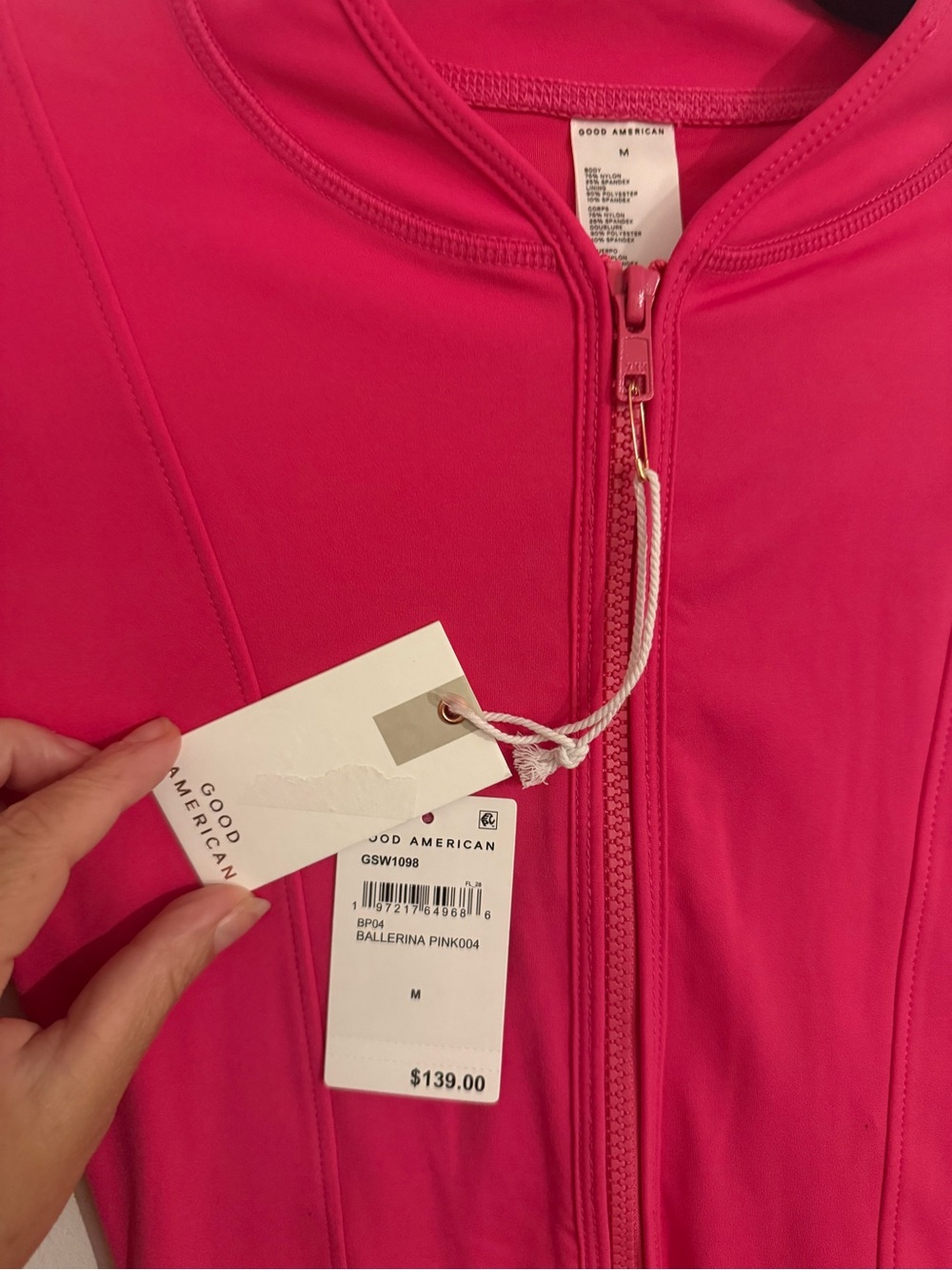 Good American Pink Long Sleeve Zip One Piece Swimsuit M NWT - Picture 5 of 8